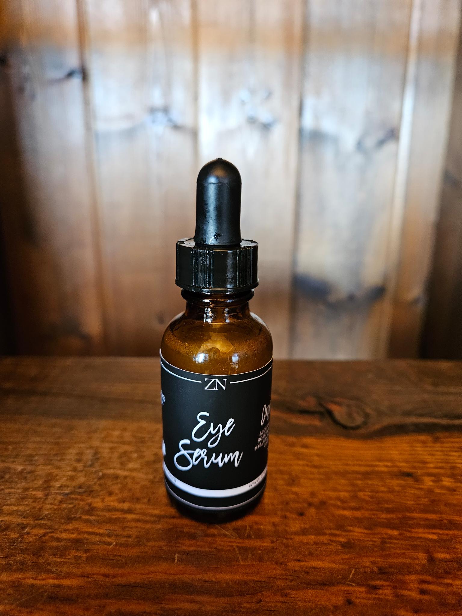 Natural eye serum with hyaluronic acid, rose water, aloe, and botanical oils for hydrated under-eye skin